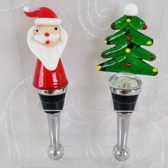 Jolly Glass Art Christmas Wine Stoppers Santa/Tree - Picture 2 of 8